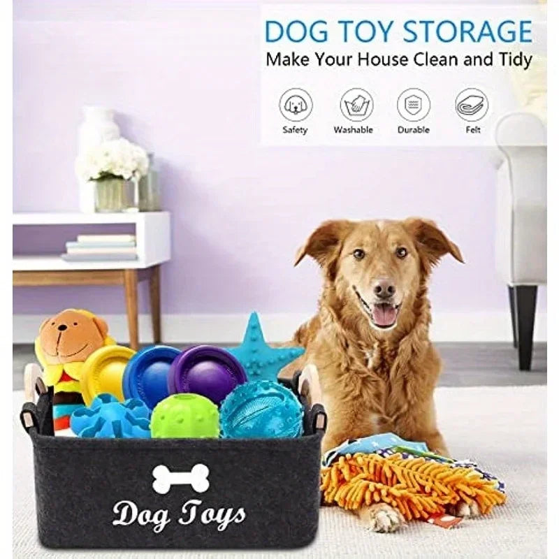 TidyPaws™ Premium Felt Pet Toy Box & Storage Basket with Wooden Handles