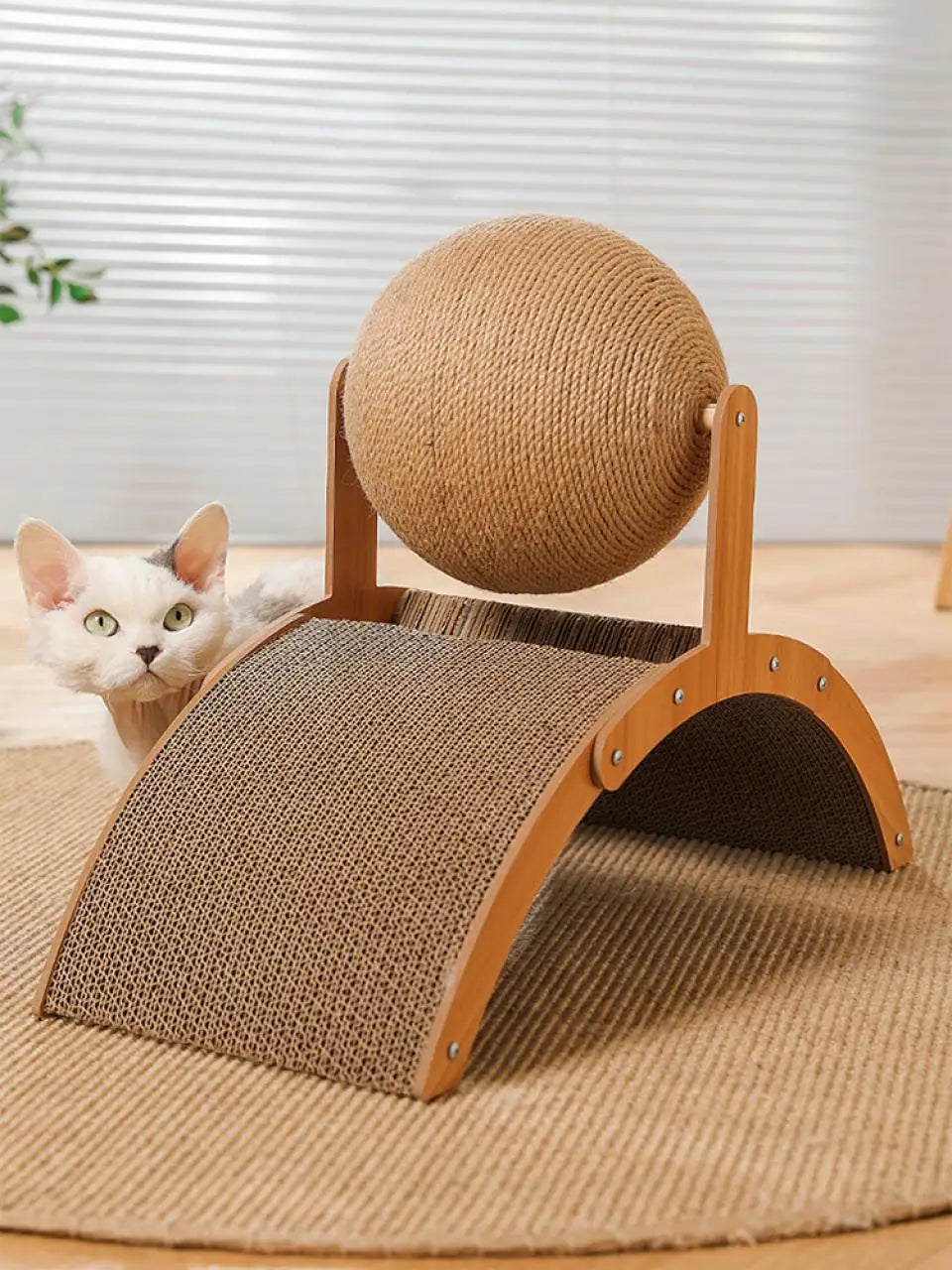 ZenScratch™ 2-in-1 Wooden Cat Scratcher & Spinning Sisal Ball