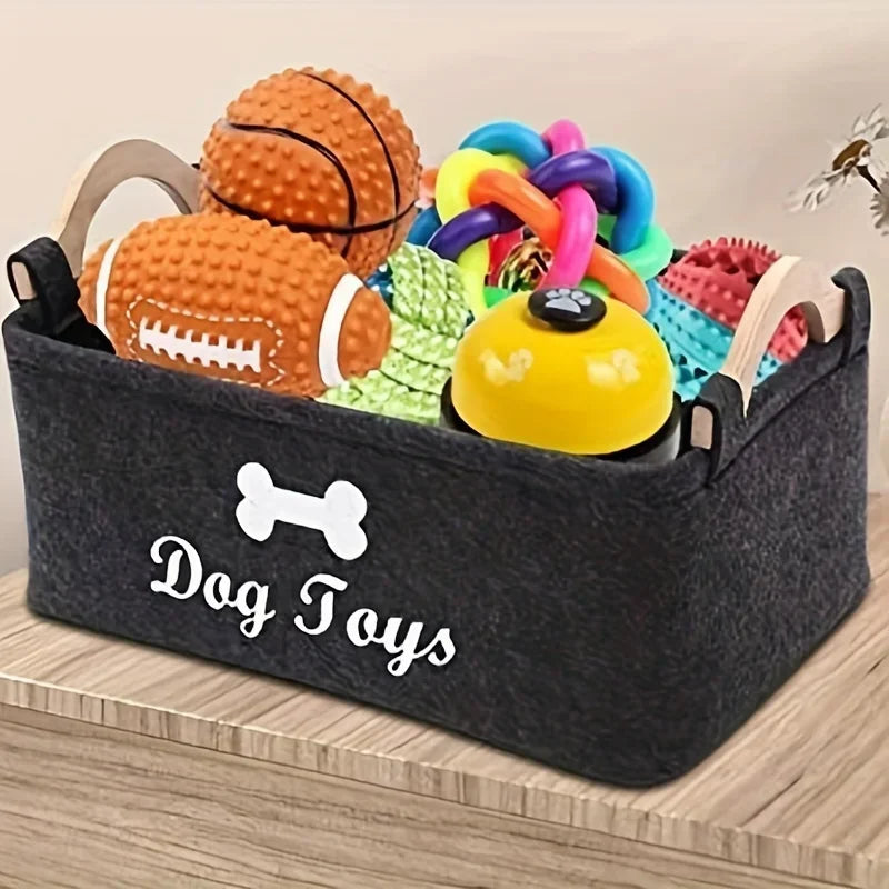 TidyPaws™ Premium Felt Pet Toy Box & Storage Basket with Wooden Handles