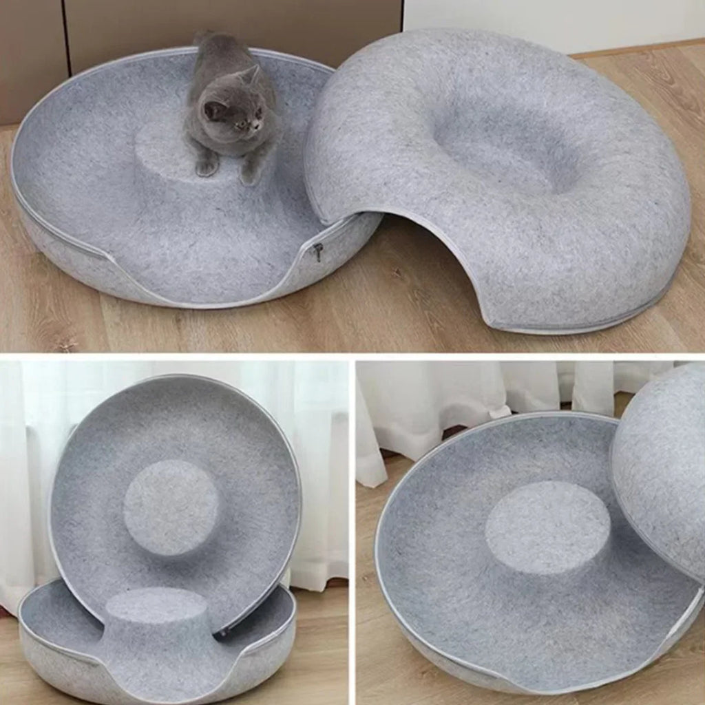 Cozy Tunnel Felt Donut Cat Bed
