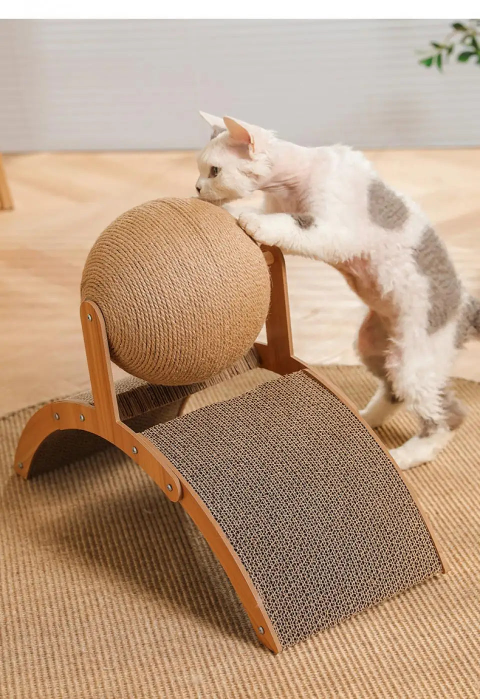 ZenScratch™ 2-in-1 Wooden Cat Scratcher & Spinning Sisal Ball