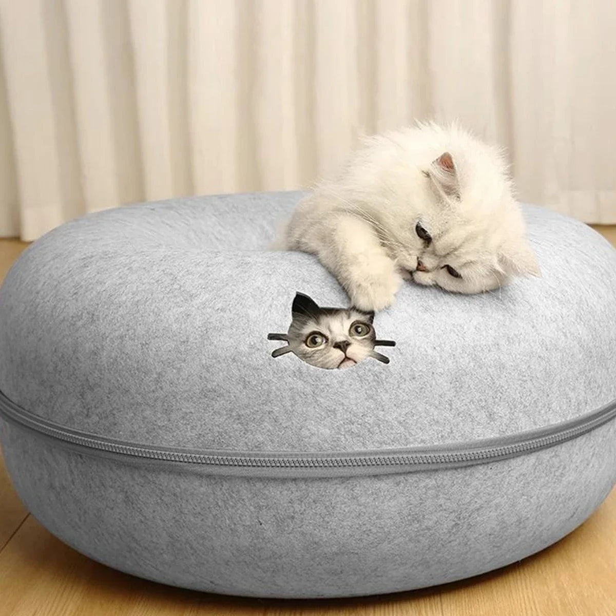 Cozy Tunnel Felt Donut Cat Bed