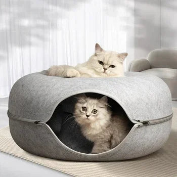 Cozy Tunnel Felt Donut Cat Bed
