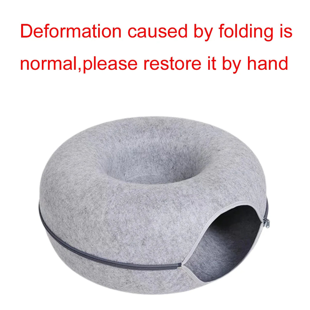 Cozy Tunnel Felt Donut Cat Bed