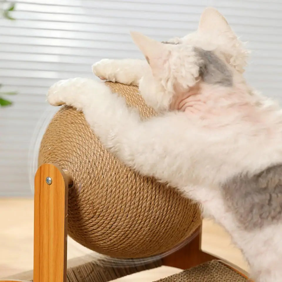 ZenScratch™ 2-in-1 Wooden Cat Scratcher & Spinning Sisal Ball