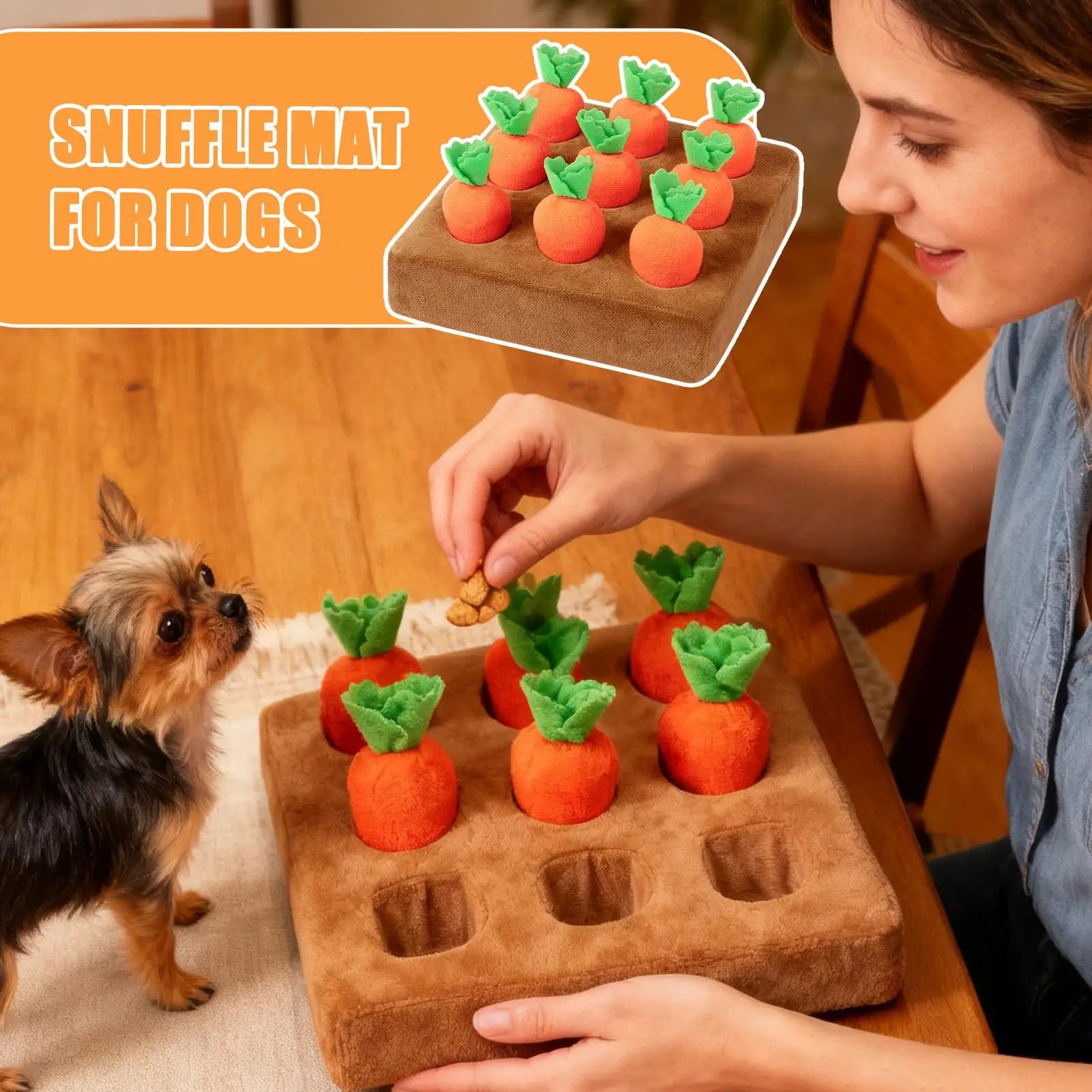 Puppy Snuffle Mat Contains 9 Carrots Soft Plush Carrot Sniffing Game Interactive Dog Sniffing Toy For Boredom Relief Foraging