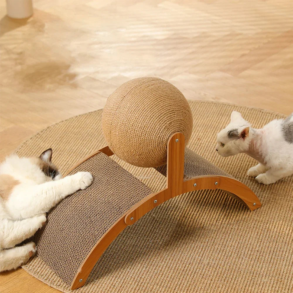 ZenScratch™ 2-in-1 Wooden Cat Scratcher & Spinning Sisal Ball