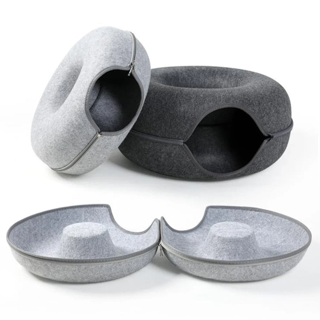 Cozy Tunnel Felt Donut Cat Bed