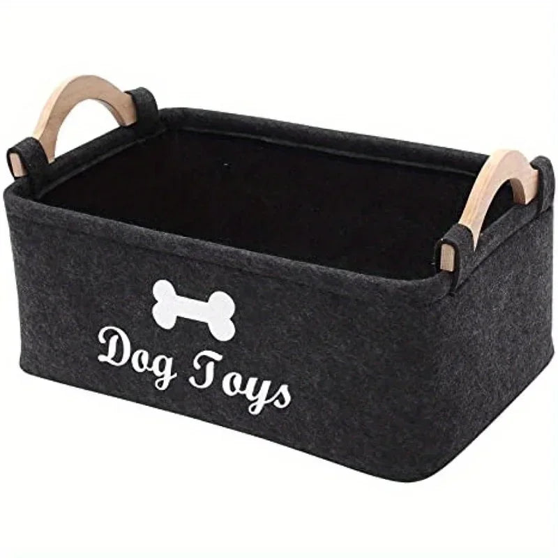 TidyPaws™ Premium Felt Pet Toy Box & Storage Basket with Wooden Handles
