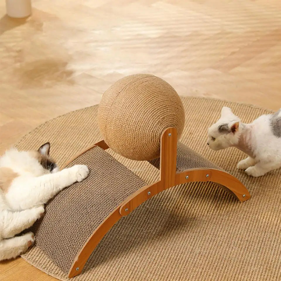 ZenScratch™ 2-in-1 Wooden Cat Scratcher & Spinning Sisal Ball