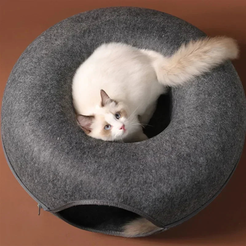 Cozy Tunnel Felt Donut Cat Bed