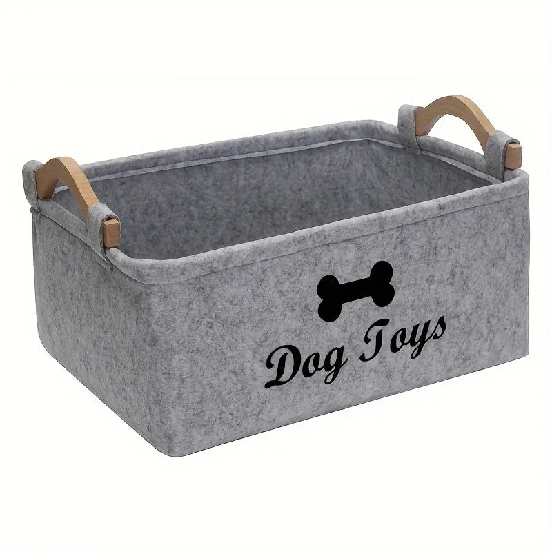 TidyPaws™ Premium Felt Pet Toy Box & Storage Basket with Wooden Handles