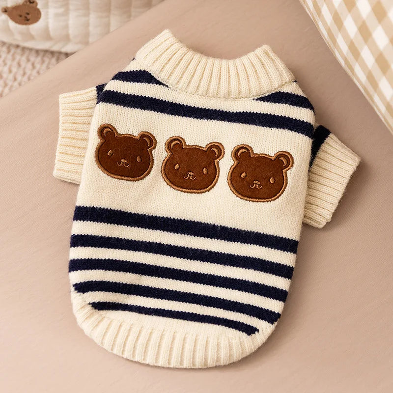 Cozy Bear Striped Luxury Dog Sweater