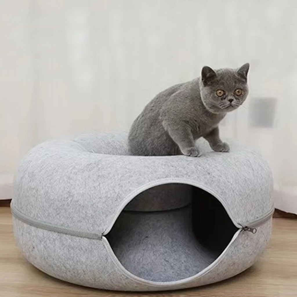 Cozy Tunnel Felt Donut Cat Bed