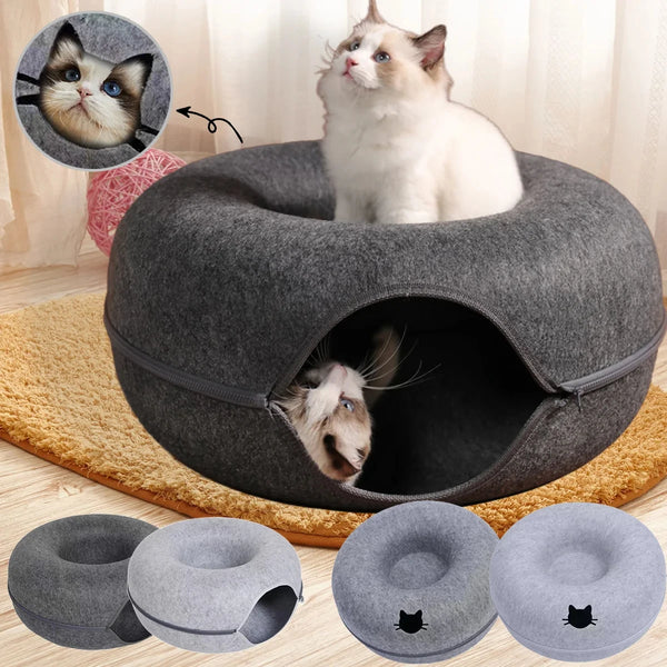 Cozy Tunnel Felt Donut Cat Bed