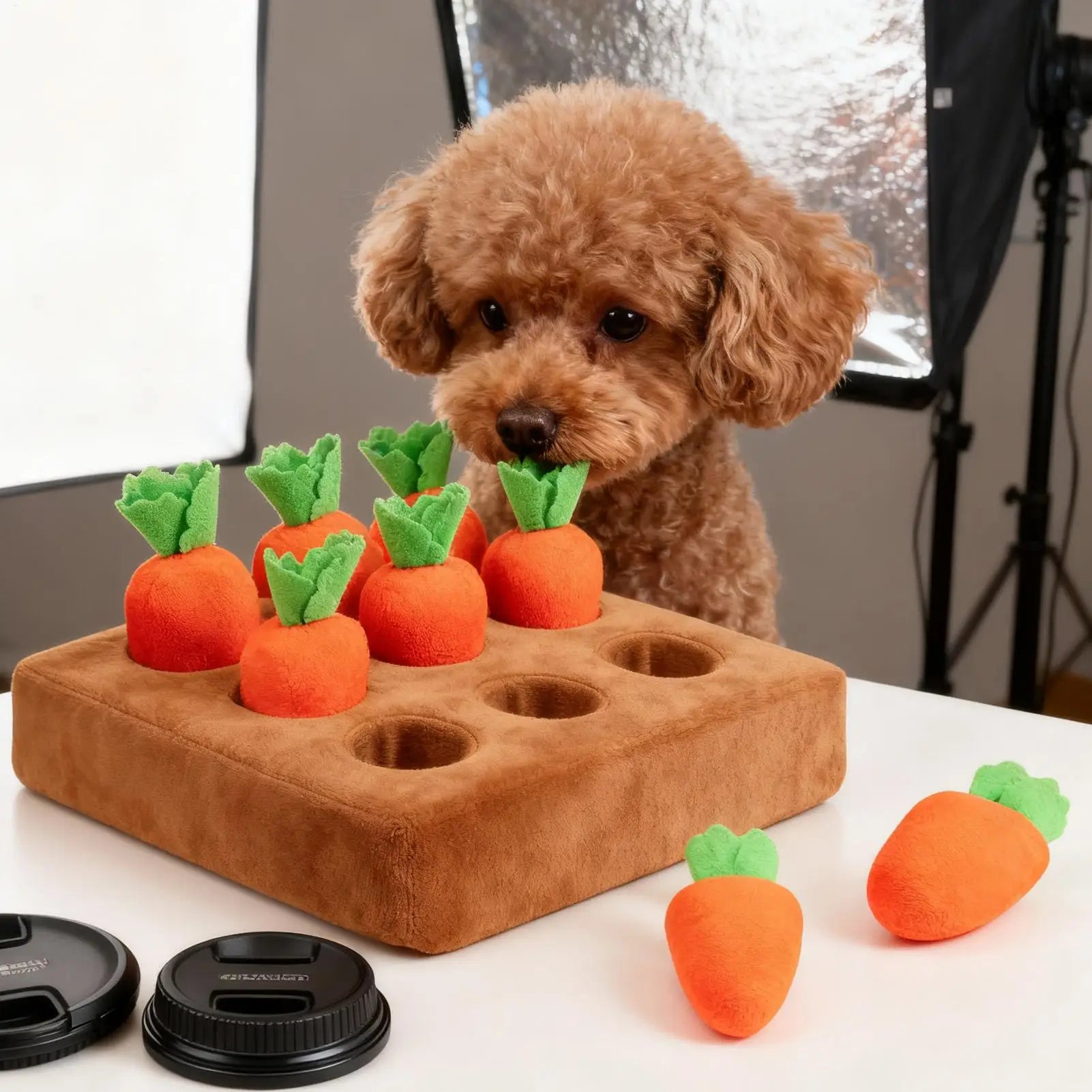 Puppy Snuffle Mat Contains 9 Carrots Soft Plush Carrot Sniffing Game Interactive Dog Sniffing Toy For Boredom Relief Foraging