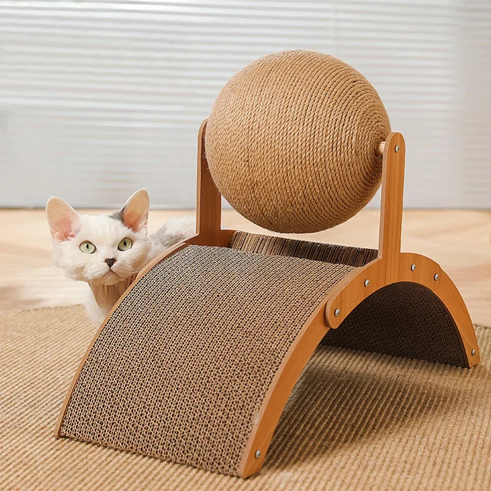 ZenScratch™ 2-in-1 Wooden Cat Scratcher & Spinning Sisal Ball