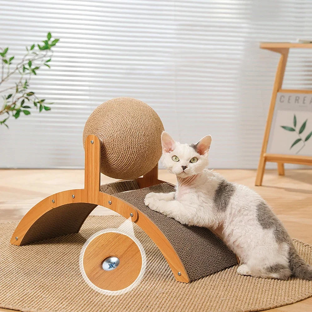 ZenScratch™ 2-in-1 Wooden Cat Scratcher & Spinning Sisal Ball