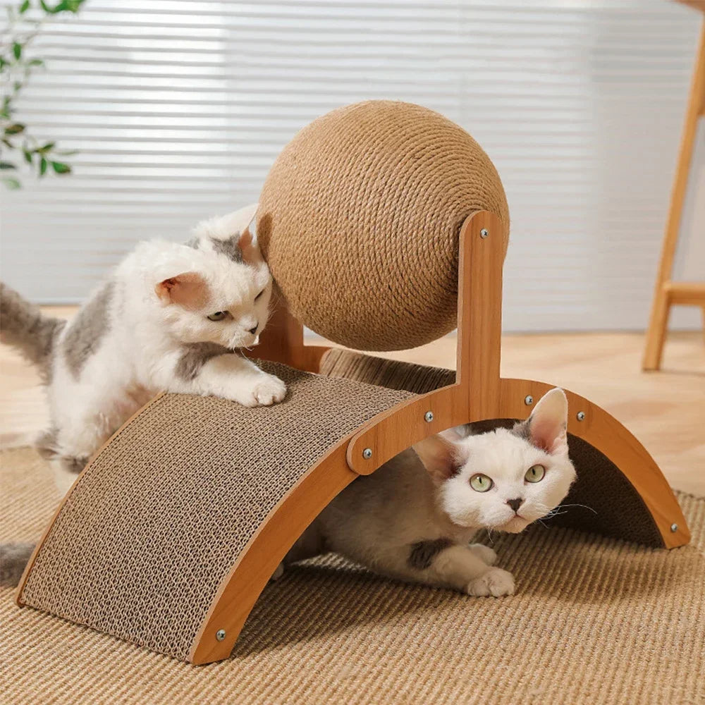 ZenScratch™ 2-in-1 Wooden Cat Scratcher & Spinning Sisal Ball