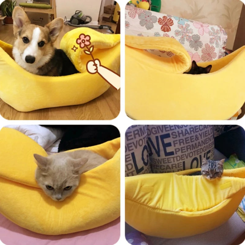PetJoyHub™ Cozy Banana Peel Pet Bed