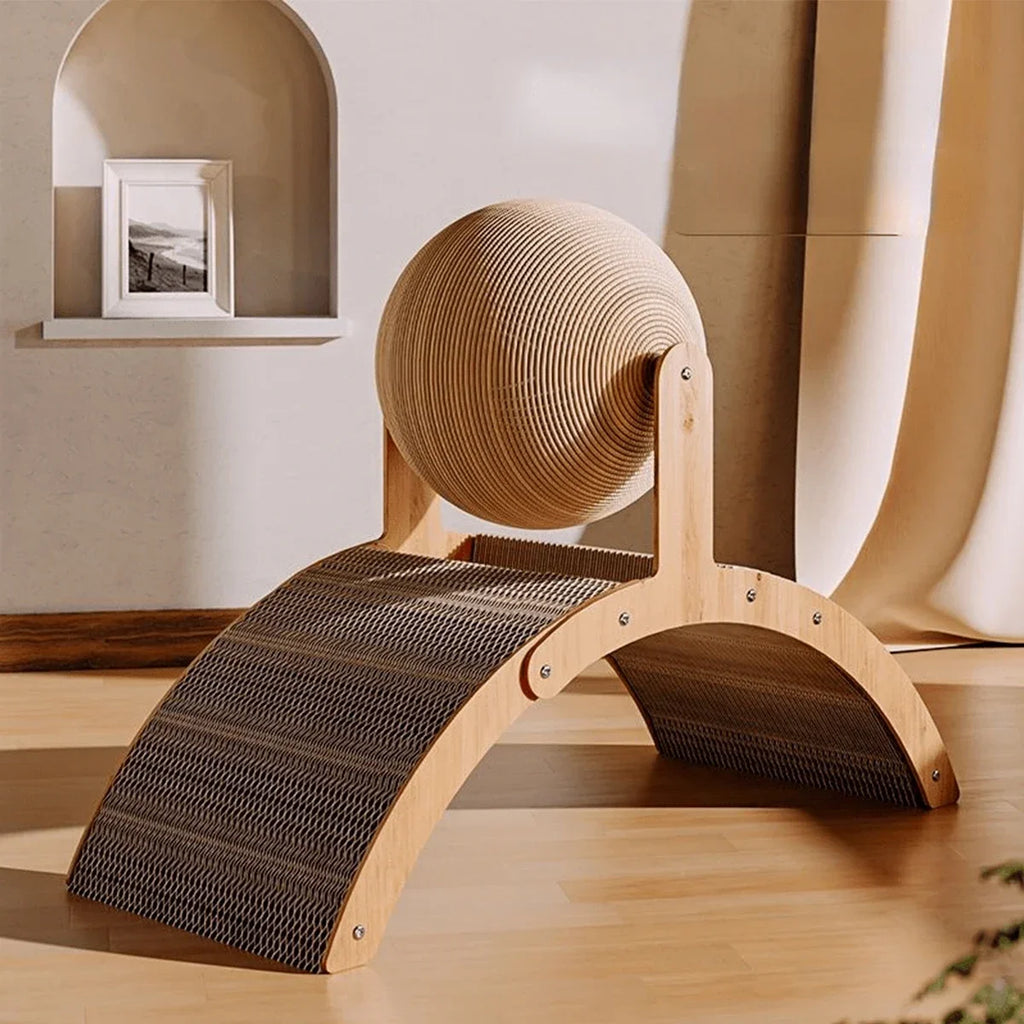 ZenScratch™ 2-in-1 Wooden Cat Scratcher & Spinning Sisal Ball