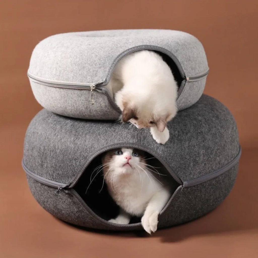 Cozy Tunnel Felt Donut Cat Bed